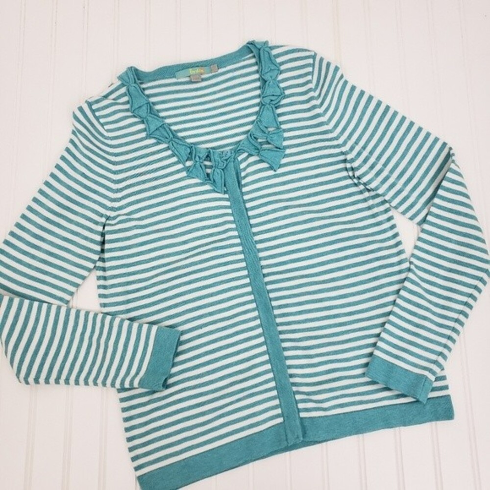 Boden Cardigan Sweater Stripe Sweater Classic Cotton Sweater Blue White size 10